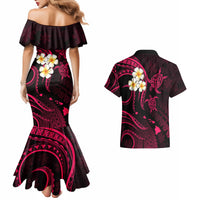 Hawaii Couples Mermaid Dress And Hawaiian Shirt Molokai Islands Polynesian Sunset Plumeria Pink Vibe LT9 - Wonder Print Shop