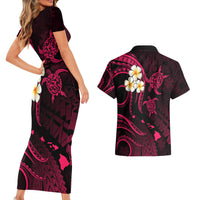 Hawaii Couples Short Sleeve Bodycon Dress and Hawaiian Shirt Molokai Islands Polynesian Sunset Plumeria Pink Vibe LT9 - Wonder Print Shop