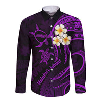 Polynesian Hawaii Long Sleeve Button Shirt Molokai Islands with Pacific Plumeria Purple Vibe - Wonder Print Shop