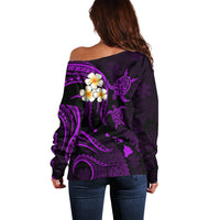Polynesian Hawaii Off Shoulder Sweater Molokai Islands with Pacific Plumeria Purple Vibe - Wonder Print Shop