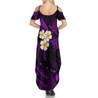Polynesian Hawaii Summer Maxi Dress Molokai Islands with Pacific Plumeria Purple Vibe - Wonder Print Shop