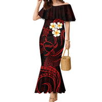 Polynesian Hawaii Mermaid Dress Molokai Islands with Pacific Plumeria Red Vibe - Wonder Print Shop