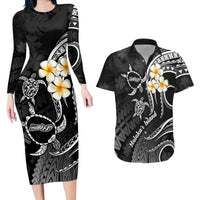 Polynesian Hawaii Couples Long Sleeve Bodycon Dress and Hawaiian Shirt Molokai Islands with Pacific Plumeria White Vibe LT9 - Wonder Print Shop