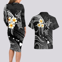 Polynesian Hawaii Couples Long Sleeve Bodycon Dress and Hawaiian Shirt Molokai Islands with Pacific Plumeria White Vibe LT9 - Wonder Print Shop