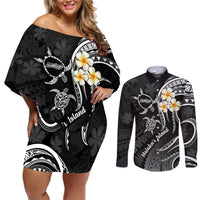 Polynesian Hawaii Couples Off Shoulder Short Dress and Long Sleeve Button Shirts Molokai Islands with Pacific Plumeria White Vibe LT9 - Wonder Print Shop