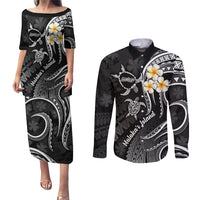 Polynesian Hawaii Couples Puletasi Dress and Long Sleeve Button Shirts Molokai Islands with Pacific Plumeria White Vibe LT9 - Wonder Print Shop