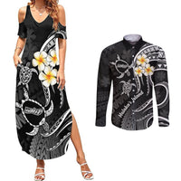 Polynesian Hawaii Couples Summer Maxi Dress and Long Sleeve Button Shirts Molokai Islands with Pacific Plumeria White Vibe LT9 - Wonder Print Shop
