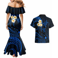 Hawaii Couples Mermaid Dress And Hawaiian Shirt Lanai Islands Polynesian Sunset Plumeria Blue Vibe LT9 - Wonder Print Shop