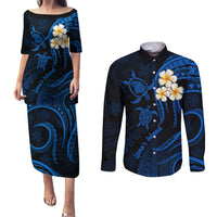 Hawaii Couples Puletasi Dress and Long Sleeve Button Shirts Lanai Islands Polynesian Sunset Plumeria Blue Vibe LT9 - Wonder Print Shop