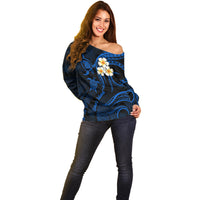 Hawaii Off Shoulder Sweater Lanai Islands Polynesian Sunset Plumeria Blue Vibe - Wonder Print Shop