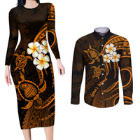 Hawaii Couples Long Sleeve Bodycon Dress and Long Sleeve Button Shirts Lanai Islands Polynesian Sunset Plumeria Gold Vibe LT9 - Wonder Print Shop