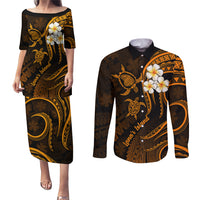Hawaii Couples Puletasi Dress and Long Sleeve Button Shirts Lanai Islands Polynesian Sunset Plumeria Gold Vibe LT9 - Wonder Print Shop