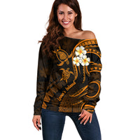 Hawaii Off Shoulder Sweater Lanai Islands Polynesian Sunset Plumeria Gold Vibe - Wonder Print Shop