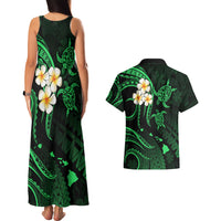 Hawaii Couples Matching Tank Maxi Dress And Hawaiian Shirt Lanai Islands Polynesian Sunset Plumeria Green Vibe LT9 - Wonder Print Shop