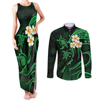 Hawaii Couples Matching Tank Maxi Dress and Long Sleeve Button Shirts Lanai Islands Polynesian Sunset Plumeria Green Vibe LT9 - Wonder Print Shop