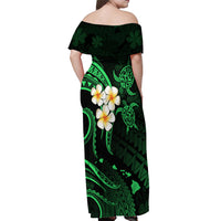 Hawaii Off Shoulder Maxi Dress Lanai Islands Polynesian Sunset Plumeria Green Vibe - Wonder Print Shop