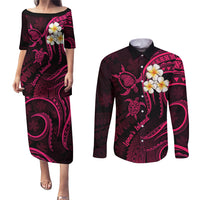 Hawaii Couples Puletasi Dress and Long Sleeve Button Shirts Lanai Islands Polynesian Sunset Plumeria Pink Vibe LT9 - Wonder Print Shop