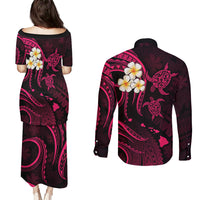 Hawaii Couples Puletasi Dress and Long Sleeve Button Shirts Lanai Islands Polynesian Sunset Plumeria Pink Vibe LT9 - Wonder Print Shop