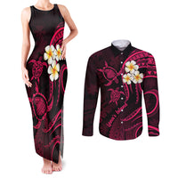 Hawaii Couples Matching Tank Maxi Dress and Long Sleeve Button Shirts Lanai Islands Polynesian Sunset Plumeria Pink Vibe LT9 - Wonder Print Shop