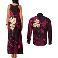 Hawaii Couples Matching Tank Maxi Dress and Long Sleeve Button Shirts Lanai Islands Polynesian Sunset Plumeria Pink Vibe LT9 - Wonder Print Shop