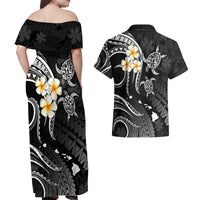 Polynesian Hawaii Couples Off Shoulder Maxi Dress and Hawaiian Shirt Lanai Islands with Pacific Plumeria White Vibe LT9 - Wonder Print Shop