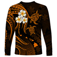 Hawaii Long Sleeve Shirt Kauai Islands Polynesian Sunset Plumeria Gold Vibe - Wonder Print Shop
