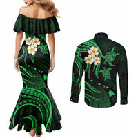 hawaii-couples-mermaid-dress-and-long-sleeve-button-shirts-kauai-islands-polynesian-sunset-plumeria-green-vibe