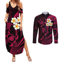 Hawaii Couples Summer Maxi Dress and Long Sleeve Button Shirts Kauai Islands Polynesian Sunset Plumeria Pink Vibe LT9 - Wonder Print Shop