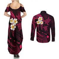 Hawaii Couples Summer Maxi Dress and Long Sleeve Button Shirts Kauai Islands Polynesian Sunset Plumeria Pink Vibe LT9 - Wonder Print Shop