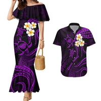 Polynesian Hawaii Couples Mermaid Dress And Hawaiian Shirt Kauai Islands with Pacific Plumeria Purple Vibe LT9 - Wonder Print Shop
