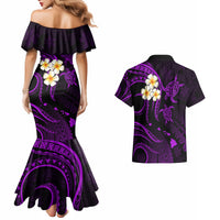 Polynesian Hawaii Couples Mermaid Dress And Hawaiian Shirt Kauai Islands with Pacific Plumeria Purple Vibe LT9 - Wonder Print Shop