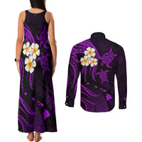 Polynesian Hawaii Couples Matching Tank Maxi Dress and Long Sleeve Button Shirts Kauai Islands with Pacific Plumeria Purple Vibe LT9 - Wonder Print Shop