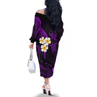 Polynesian Hawaii Off The Shoulder Long Sleeve Dress Kauai Islands with Pacific Plumeria Purple Vibe - Wonder Print Shop