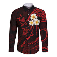 Polynesian Hawaii Long Sleeve Button Shirt Kauai Islands with Pacific Plumeria Red Vibe - Wonder Print Shop