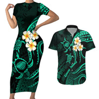 Polynesian Hawaii Couples Short Sleeve Bodycon Dress and Hawaiian Shirt Kauai Islands with Pacific Plumeria Turquoise Vibe LT9 - Wonder Print Shop