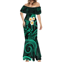 Polynesian Hawaii Mermaid Dress Kauai Islands with Pacific Plumeria Turquoise Vibe - Wonder Print Shop