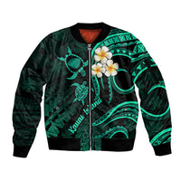Polynesian Hawaii Sleeve Zip Bomber Jacket Kauai Islands with Pacific Plumeria Turquoise Vibe - Wonder Print Shop