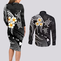 Polynesian Hawaii Couples Long Sleeve Bodycon Dress and Long Sleeve Button Shirts Kauai Islands with Pacific Plumeria White Vibe LT9 - Wonder Print Shop