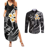 Polynesian Hawaii Couples Summer Maxi Dress and Long Sleeve Button Shirts Kauai Islands with Pacific Plumeria White Vibe LT9 - Wonder Print Shop