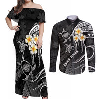 Polynesian Hawaii Couples Off Shoulder Maxi Dress and Long Sleeve Button Shirts Kauai Islands with Pacific Plumeria White Vibe LT9 - Wonder Print Shop
