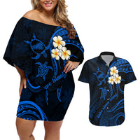 Hawaii Couples Off Shoulder Short Dress and Hawaiian Shirt Kahoolawe Islands Polynesian Sunset Plumeria LT9 - Wonder Print Shop