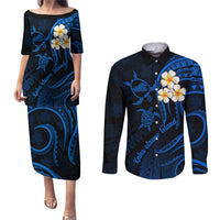 Hawaii Couples Puletasi Dress and Long Sleeve Button Shirts Kahoolawe Islands Polynesian Sunset Plumeria LT9 - Wonder Print Shop