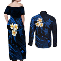 Hawaii Couples Off Shoulder Maxi Dress and Long Sleeve Button Shirts Kahoolawe Islands Polynesian Sunset Plumeria LT9 - Wonder Print Shop