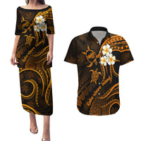 Hawaii Couples Puletasi Dress and Hawaiian Shirt Kahoolawe Islands Polynesian Sunset Plumeria Gold Vibe LT9 - Wonder Print Shop