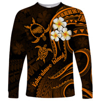 Hawaii Long Sleeve Shirt Kahoolawe Islands Polynesian Sunset Plumeria Gold Vibe - Wonder Print Shop