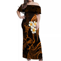 Hawaii Off Shoulder Maxi Dress Kahoolawe Islands Polynesian Sunset Plumeria Gold Vibe - Wonder Print Shop