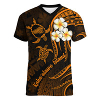 Hawaii Women V Neck T Shirt Kahoolawe Islands Polynesian Sunset Plumeria Gold Vibe - Wonder Print Shop