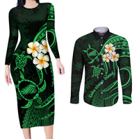Hawaii Couples Long Sleeve Bodycon Dress and Long Sleeve Button Shirts Kahoolawe Islands Polynesian Sunset Plumeria Green Vibe LT9 - Wonder Print Shop