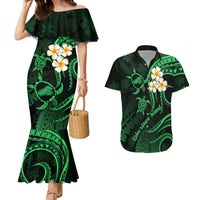 Hawaii Couples Mermaid Dress And Hawaiian Shirt Kahoolawe Islands Polynesian Sunset Plumeria Green Vibe LT9 - Wonder Print Shop