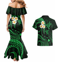 Hawaii Couples Mermaid Dress And Hawaiian Shirt Kahoolawe Islands Polynesian Sunset Plumeria Green Vibe LT9 - Wonder Print Shop